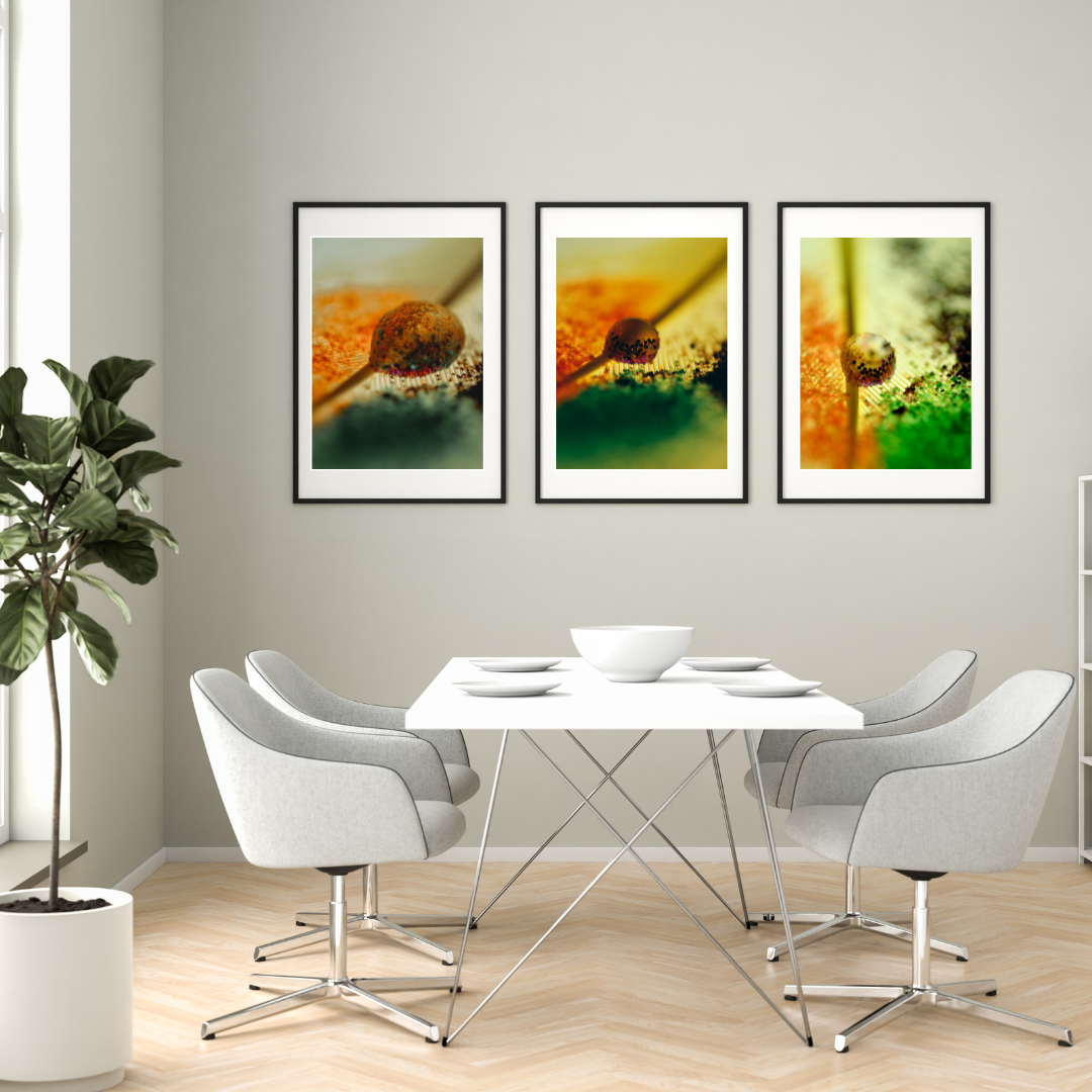 Macro Glitter Water Drop Trio Print