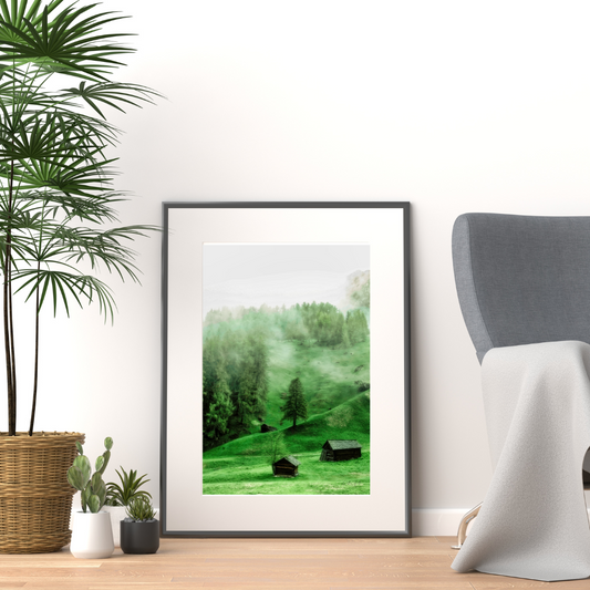 Green Hill in Mist Print