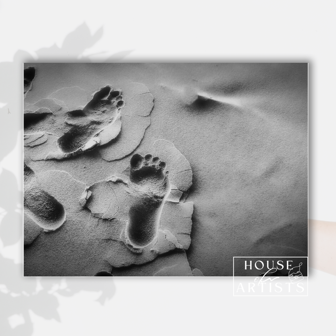 B&W Footprints in the Sand Print